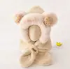 Conjunto de Chapéu e Cachecol de Inverno Infantil, Chapéu Peça Única, Conjunto de Duas Peças de Veludo e Espessado com Desenho Animado, Chapéu Fofo e Super Fofo para Proteção das Orelhas para Meninos e Meninas