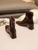 Botas Curtas Elegantes de Salto Grosso Estilo Francês para Mulheres, Novidade Outono e Inverno 2026 Botas Finas de Cano Curto com Salto Alto e Bico Quadrado