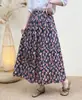 Falda de Algodón Puro con Estampado Floral para Mujer Verano 2026, Falda Larga Estampada Popular, Falda Línea A con Cintura Elástica y Dobladillo Amplio
