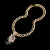 Colgante de Rosa Multicolor de Diamante Completo Transfronterizo Europeo y Americano Collar de Flor Creativo Personalizado de Cadena Cubana Hip-Hop de Moda