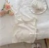 Top sin mangas con borde de volantes bordado para niñas, Camisola linda y elegante de verano casual para bebés