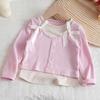 Ropa de Primavera para Niñas Dulce Conjunto de Dos Piezas Camiseta 2026 Nueva Versión Coreana Top Versátil a la Moda con Lazo para Niñas