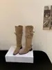 Botas de Caballero Cuadradas Retro Estilo Coreano con Tacón Grueso y Hebilla para Mujer 2026 Nuevo Estilo Adelgazantes Versátiles Altas Hasta la Rodilla