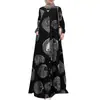 Camisas Estampadas de Algodão e Linho para Comércio Exterior Transfronteiriço, Roupas Femininas de Tamanho Grande, Vestidos de Manga Longa, Modelagem Solta, Elegantes, Adequados para o Trabalho