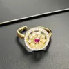 Retro Francés Alta Calidad Calabaza Nuevo Anillo Abierto Chino Mariposa Flor Zirconia Diseño de Nicho Accesorios Personalizados