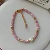 Collar de Piedra Natural Perla Cristal Rosa para Mujer Verano Alto Nivel Nicho Dopamina Dulce Collar Clavícula Joyería