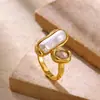 Anel Aberto Vintage em Ouro 18K Aço Inoxidável Pérola Zircônia Anéis de Joias de Aço Titânio Estilo Ins de Alta Qualidade