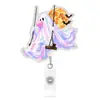 Capa de Halloween, fantasma de guaxinim, clipe de jacaré retrátil, porta-crachá de identificação de puxar fácil, carretel de presente médico giratório, fivela de liberação fácil
