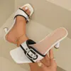 Sandalias Coreanas de Talla Grande con una Sola Tira para Mujer, Calzado de Verano para Exteriores, Tacón Fino, Chanclas de Tacón Alto con Punta Abierta y Hebilla