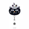 Porta-insignia retráctil de Halloween rosa, lindo fantasma, cabeza de calabaza, gato, portatarjeta de identificación giratorio