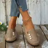 Estilo europeo y americano, zapatos planos de moda de talla grande con punta redonda, diseño sin cordones, hebilla metálica retro, zapatos casuales, disponibles para venta transfronteriza