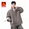 Jaqueta de Fleece Masculina, Outono e Inverno, Forrada com Fleece, Modelagem Solta, Cardigan Moletom com Zíper, Novo Estilo 2025, Mangas Caídas, Peça de Roupa Exterior