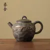 Bule de Chá Hexagonal Portátil de Cerâmica Retrô Lama de Pedra Antiga Textura de Totem Embossada Pote para Preparo de Chá Cerimônia de Chá Kung Fu