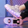 Zapatos con Ruedas para Estudiantes con Dos Ruedas Intermitentes, Patines Invisibles de Doble Rueda para Niños, Zapatos Deportivos de Cuatro Ruedas de Dibujos Animados para Niñas