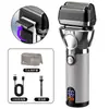 Barbeador elétrico de lâminas oscilantes para homens, barbeador de malha de lâmina dupla com display digital, barbeador lavável para uso doméstico com aparador de costeletas