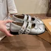 Sapatos Mary Jane Prateados para Mulheres 2026 Primavera e Verão Novo Estilo Laço Raso Bico Redondo Planos Sapatos Lolita Franceses