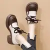 Mocasines populares con suela gruesa y elegantes para mujer, nuevos zapatos de cordones estilo británico versátiles para otoño 2026, zapatos de cuero con tacón grueso, tacón medio