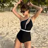 Traje de baño nuevo de una pieza para mujer, que cubre el vientre, adelgazante, color sólido, simple, sexy, conservador, realza el busto pequeño, para aguas termales
