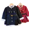 Vestido Infantil Estilo Pequeno Chanel, Outono e Inverno Acolchoado com Lã Espesso Vestido Vermelho de Princesa para Aniversário, Roupa de Aniversário Infantil com Jaqueta Acolchoada