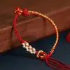 Pulseira de Nó Flor de Pessegueiro Tecida à Mão para Mulheres, Produto Semi-Acabado com Contas, Fivela de Segurança, Mo Xiangli, Ouro Duro Fino