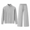 Conjunto de Dos Piezas para Mujer con Media Cremallera y Cuello Alto Estilo Europeo y Americano Estación Independiente de Mujer Top Elegante Adelgazante de Manga Larga Traje de Pantalones de Pierna Ancha