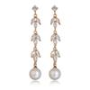 Pendientes de Perla y Circonita Pin de Plata de Ley 925 Pendientes Alargados con Incrustación de Hojas Pendientes de Moda Distintivos Estilo Coreano