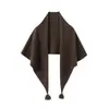 Xale de lã de iaque para mulheres, aquecedor de ombro e pescoço, novo estilo outono e inverno, design de pompom e franja, estilo fofo, camada externa para sobreposição