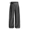 Calça Casual Wide Leg com Pregas Duplas Estilo Retro Americano, Cintura Ajustável, Unissex, Caimento Solto 2025, Perna Reta Fluida