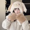 Gorro de felpa de invierno lindo de dibujos animados de algodón perro gorro cálido bufanda guantes todo en uno gorra conjunto cálido de tres piezas