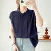 Camiseta sin mangas de gasa de algodón de doble capa con cuello redondo para mujer, Ropa de verano, Nuevo estilo chino, Estampado de pintura al óleo, Top suave y agradable para la piel de algodón puro