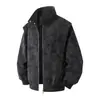 Chaqueta retro americana tie-dye de piel sintética, unisex, otoño e invierno, marca de moda, holgada casual con cuello alto, chaqueta estilo Hong Kong