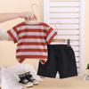 Comércio exterior 2025 verão listrado bonito infantil infantil terno pequeno e médio infantil manga curta roupa de saco duas peças atacado