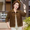 Elegante chaqueta corta con cuello de solapa para mujer, nueva colección primavera/otoño 2026, ropa moderna y elegante para madres y mujeres de mediana edad, hecha de gamuza sintética