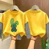 Camisa base de algodón para niño, estilo dos piezas falso, nuevo modelo 2026, camiseta de manga larga para niños, estilo primavera y otoño, top interior para niños mayores