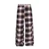 Pantalones casuales a cuadros retro americanos para hombre y mujer, cinturón de letras de verano, pantalones de pierna ancha empalmados, corte holgado, con caída, pierna recta, pantalones largos hasta el suelo