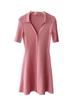 Ropa de Mujer Transfronteriza Primavera y Verano 2025 Estilo Francés Elegante y Delicado, Vestido de Punto Rosa Ajustado