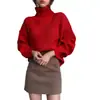 Nueva colección de otoño e invierno de ropa para mujer para exportación y ventas transfronterizas: suéteres de cuello alto, tops de punto acanalado de cuello alto estilo retro japonés y prendas básicas para mujer