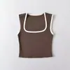 Colete Quadrado de Cor Contrastante para Meninas Usar Fora e Dentro, Ajustado ao Corpo, Cintura Alta, Curto, Mostra o Umbigo, Casual Esportivo, Camada Base, Top Hot Girl