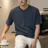 Camiseta de Manga Corta para Hombre con Textura de Lyocell de Lujo Ligero, Nueva Camiseta Tipo Polo de Verano con Cuello Henry, Camiseta Holgada de Punto de 210g