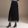 Elegante falda de retazos de terciopelo y encaje para mujer, nueva falda de cintura alta de longitud media para otoño e invierno 2026, falda recta adelgazante