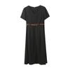 Vestido Elegante de Verão Inno para Mulheres Plus Size, Decote V, Cintura Marcada, Estilo Francês Emagrecedor, Longo com Cinto 262883