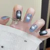 Explosiones del Libro Rojo Uñas Postizas Sentido Avanzado Ojo de Gato Azul Uñas Postizas Hechas a Mano Gato Negro de Dibujos Animados Uñas Postizas