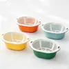 Cesta de drenaje de doble capa, cesta grande de doble capa para lavar y preparar frutas y verduras, cesta de lavado de verduras de cocina creativa y linda para uso doméstico