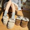 Couro Impermeável Laço Feminino Inverno Algodão Pantufas para Uso Externo Delicada Versátil Veludo Bolo Forro de Lã Espessada Antiderrapante Casa
