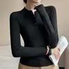Camiseta de Manga Larga para Mujer con Cuello Henry, Cuello de Botones, Corte Ajustado, Cuello Semiabierto, Color Sólido, Top Ligero y Cálido para Otoño e Invierno