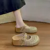 Pantuflas de Malla Tejida para Mujer con Punta Cerrada 2026 Verano Nuevas Huecas Transpirables de Suela Gruesa Casual Versátiles para Exteriores Slip-On