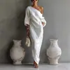 2026 Moda de Alta Gama para Mujer de Manga Larga Hombros Descubiertos Vestido Largo de Cintura Media Vestido Pulóver