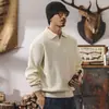 Suéter retro estilo americano con cuello de gaviota, colección otoño/invierno para hombre, corte holgado, moderno, sencillo suéter casual de punto con cuello polo para hombre, estilo otoño