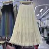 Saia Plissada Longa Nova Saia de Renda Tamanho Grande Feminina Cintura Alta Longa Costura de Fada Saia Bolo