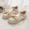 Moda Verão 2026 Sapatos Mary Jane Femininos Vazados de Fundo Plano Laço Sapatos Pequenos de Couro Sapatos Individuais Femininos Combinando Saias Sandálias Femininas